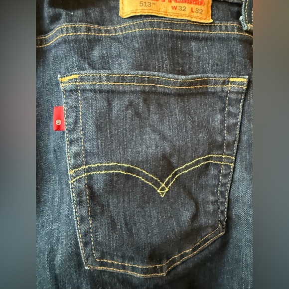 Levi’s 513 NWOT 32/32 dark blue denim, 98%cotton, 2% elastane. Bottom leg 7.5” - Picture 9 of 15